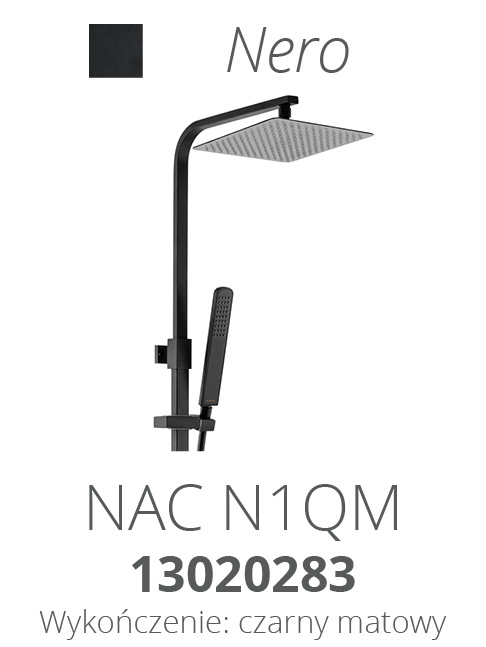 Deszczownia HIACYNT NERO z baterią mieszaczową NAC N1QM czarny mat